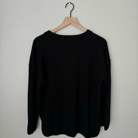 Lillusory Womens Black Waffle Knit Sweater Button Crewneck Longsleeve Size Small - Picture 3 of 7